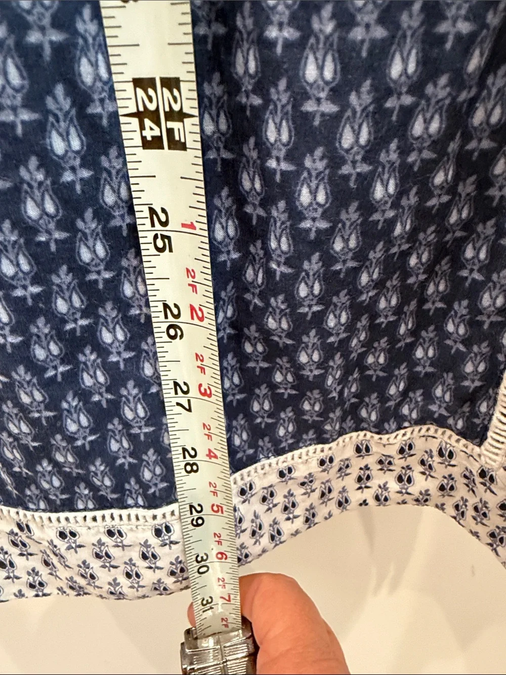 Tory Burch Navy Blue Printed Tunic with White Contrast Trim